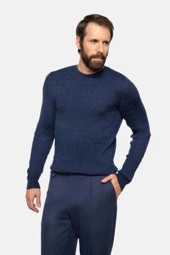 Sweter warkoczowy wełniany, granatowy