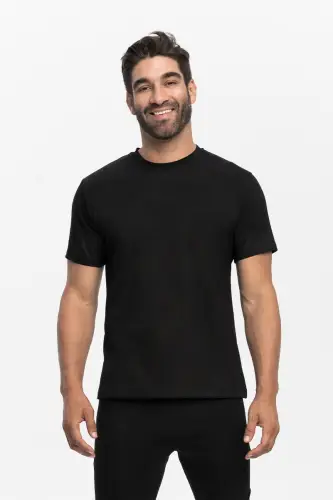T-shirt sportowy z wełny merino, czarny 