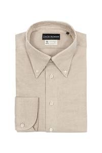 Koszula Pure Tone Oxford Button Down beżowa bawełna organiczna - Zack Roman