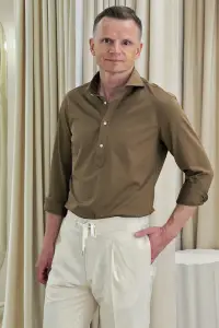 Popover brązowy jedwabisty bawełniany - Zack Roman