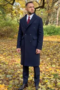 Płaszcz Ulster granatowy navy blue wełniany 800g Piacenza - Zack Roman
