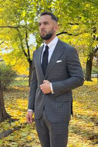 Garnitur Prince of Wales ciemnoszary wełniany - Zack Roman