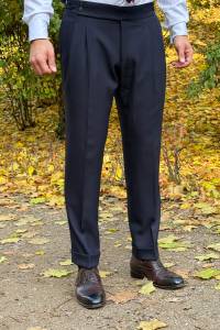 Garnitur dwurzędowy gabardynowy Torino granatowy wełniany - Zack Roman