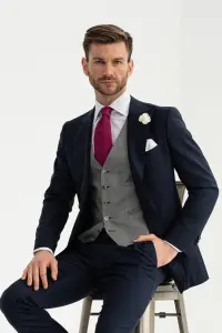 Kamizelka Prince of Wales szara niebieska wełniana - Zack Roman