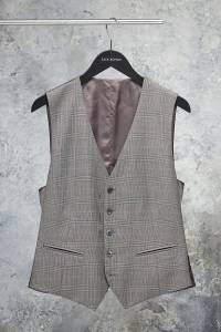 Grey Prince of Wales check waistcoat, brown check, wool