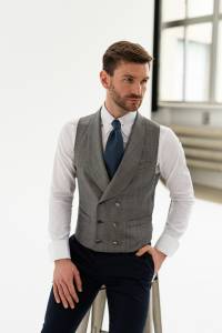 BESTSELLER Grey, double-breasted Prince of Wales wool waistcoat in blue check