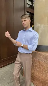 Koszula w błękitny prążek, z jedwabiem