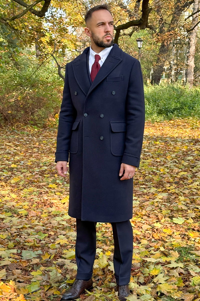 Płaszcz Ulster, granatowy navy blue, wełniany	, 800 g/mb
